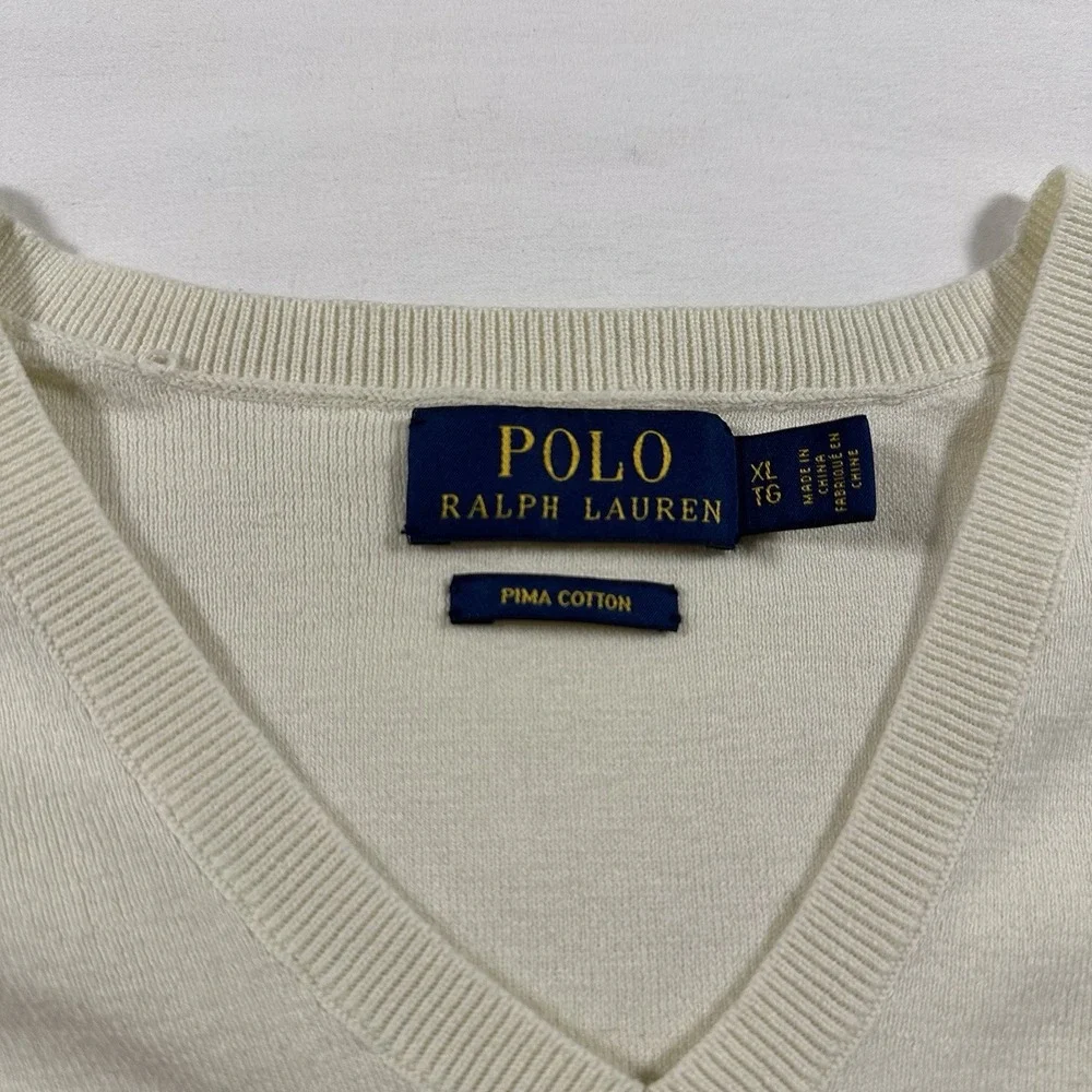 Polo Ralph Lauren Sleeveless Soft Cream Sweater Vest 100%‎ Pima Cotton Size XL